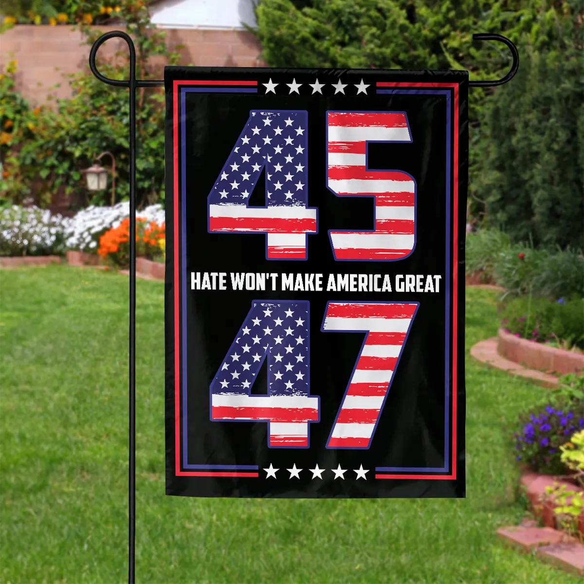 Teesdily | Jesus American Flag, 45 47 Hate Won't Make America Great House Flag Garden Flag, American Patriotic Flag, Outdoor Decor Gifts