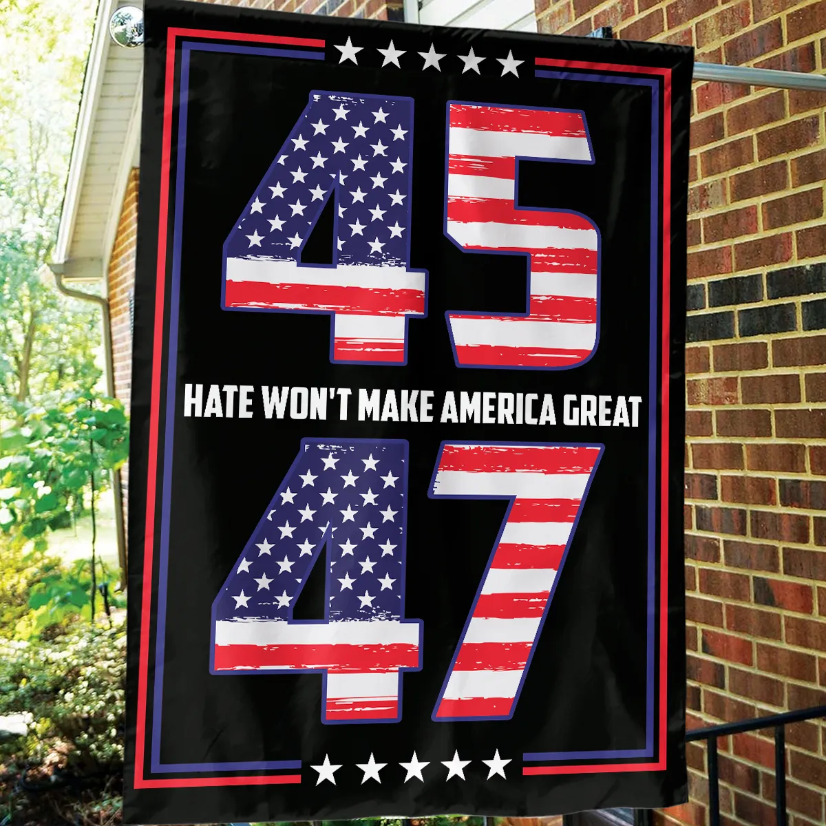 Teesdily | Jesus American Flag, 45 47 Hate Won't Make America Great House Flag Garden Flag, American Patriotic Flag, Outdoor Decor Gifts