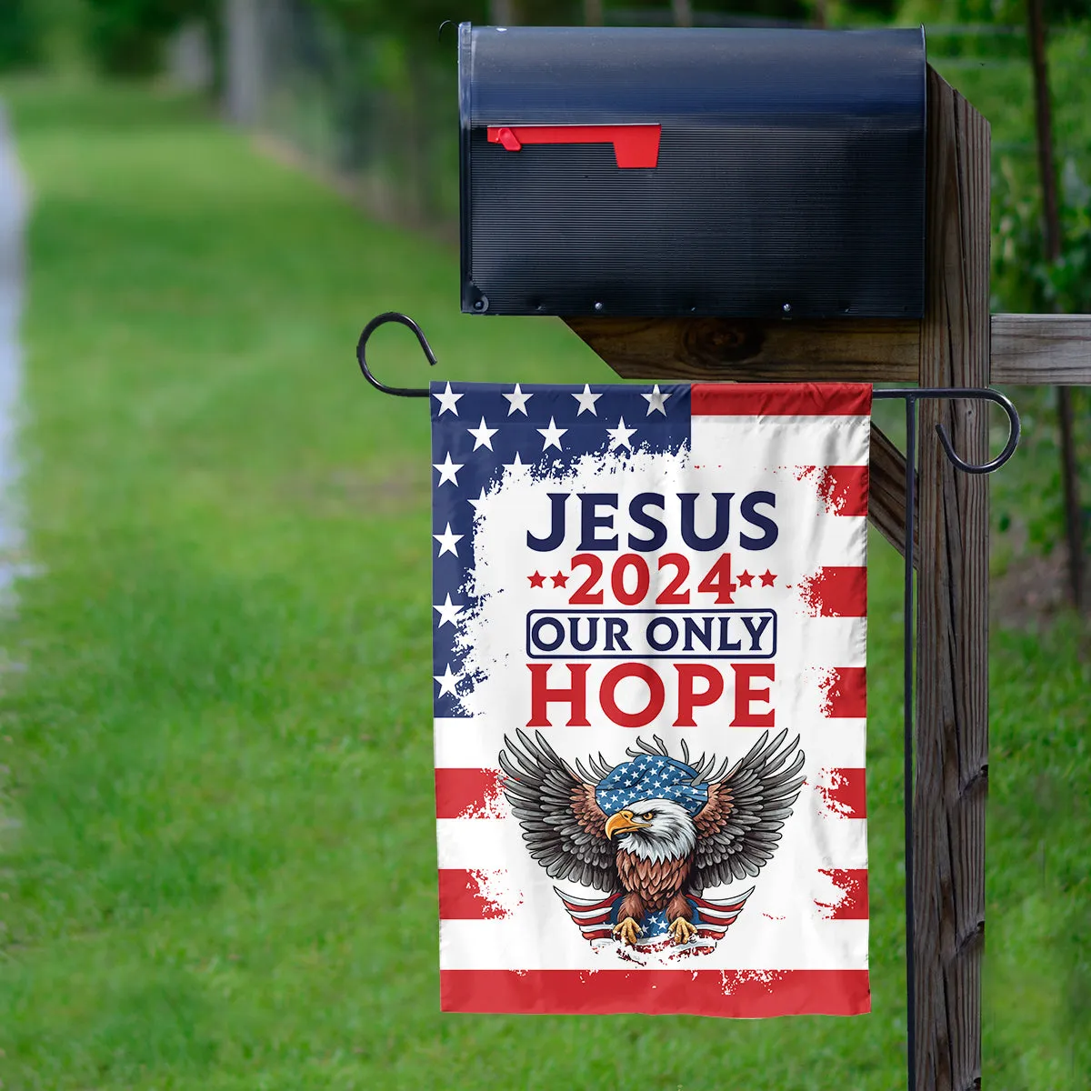 Teesdily | Jesus Eagle American Flag, Jesus 2024 Our Only Hope Garden Flag, Independence Day House Flag, Patriot Gift, Christian Home Decor Flag