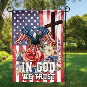 Teesdily | Jesus Eagle American Yard Flag, In God We Trust Floral House Flag, Independence Day Garden Flag, Patriotic Decorations, Outdoor Decor