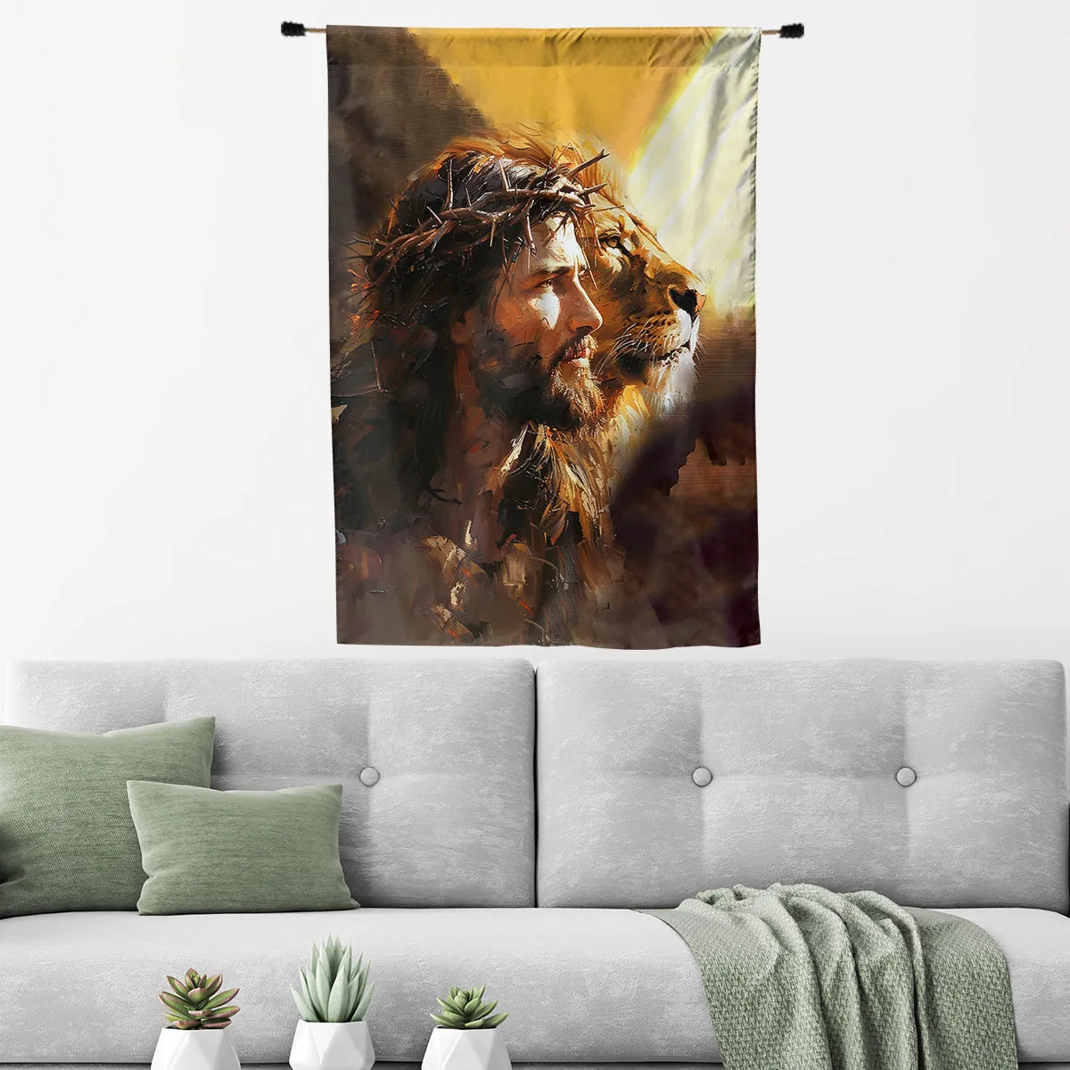 Teesdily | Jesus Lion Of Judah Garden Flag, Jesus Oil Painting Print House Flag, Religious Home Decor, Christian Outdoor Decor Garden House Flag