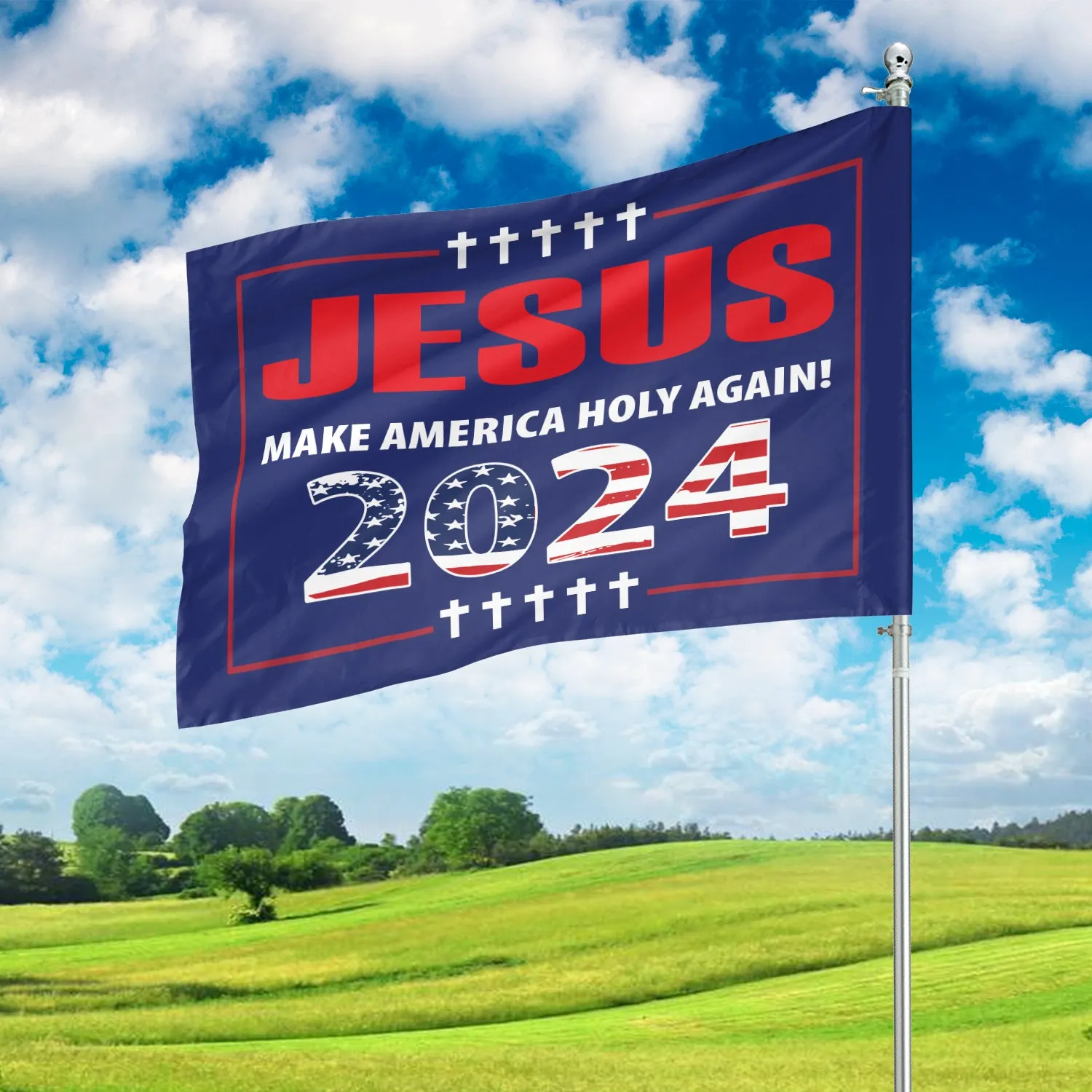 Teesdily | Jesus Make America Holy Again Garden Flag, Jesus Christ 2024 House Flag, Christian Outdoor Garden Decor, Patriot Gift For God Believers