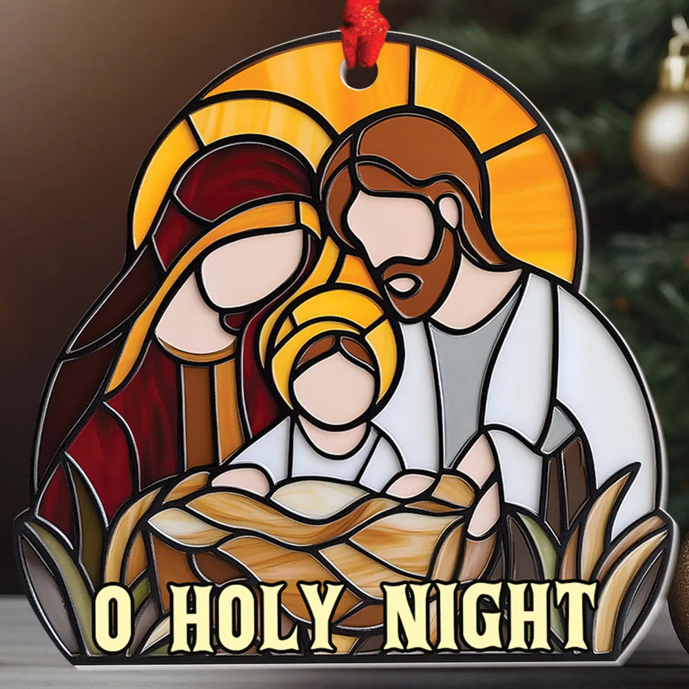 Teesdily | Jesus O Holy Night Christmas Ornament, Jesus Christ Nativity Stained Glass Print Ornament 2D, Holy Family Ornament Xmas