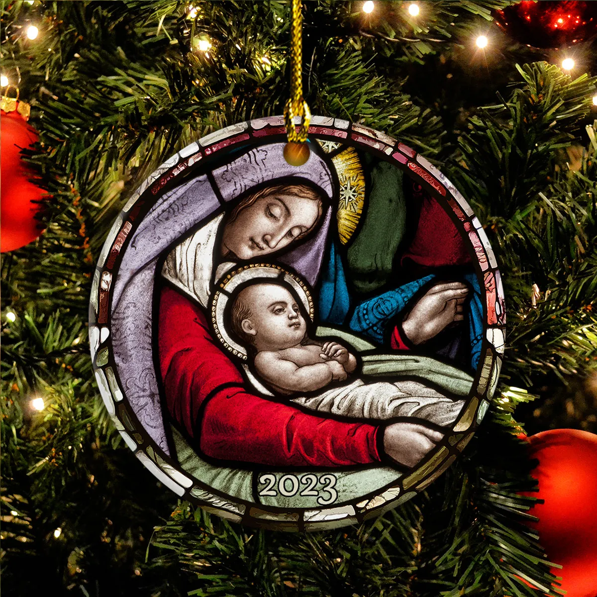 Teesdily | Mary And Jesus Christmas Interior Accessories For Auto Christian Rearview Mirror Charms God Believer Holy Gifts