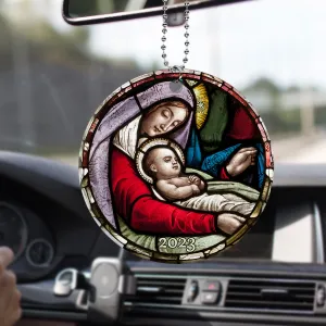 Teesdily | Mary And Jesus Christmas Interior Accessories For Auto Christian Rearview Mirror Charms God Believer Holy Gifts