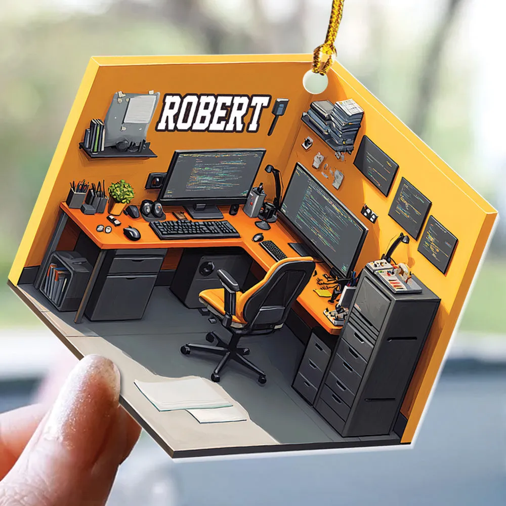 Teesdily | Personalized Game Developer's Workplace 2D Flat Acrylic Ornament, Gaming Room Ornament, Christmas Gift For Game Lovers