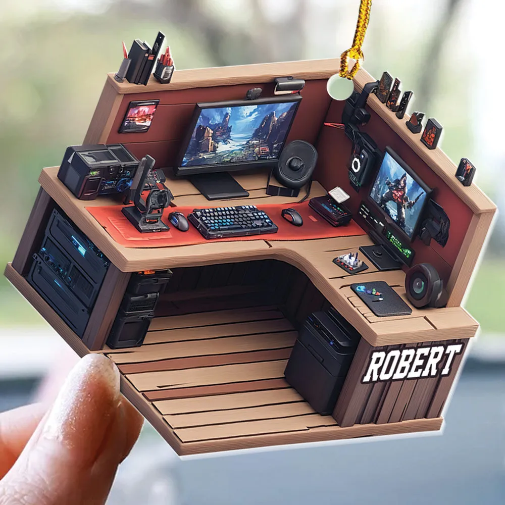 Teesdily | Personalized Game Developer's Workplace 2D Flat Acrylic Ornament, Gaming Room Ornament, Christmas Gift For Game Lovers