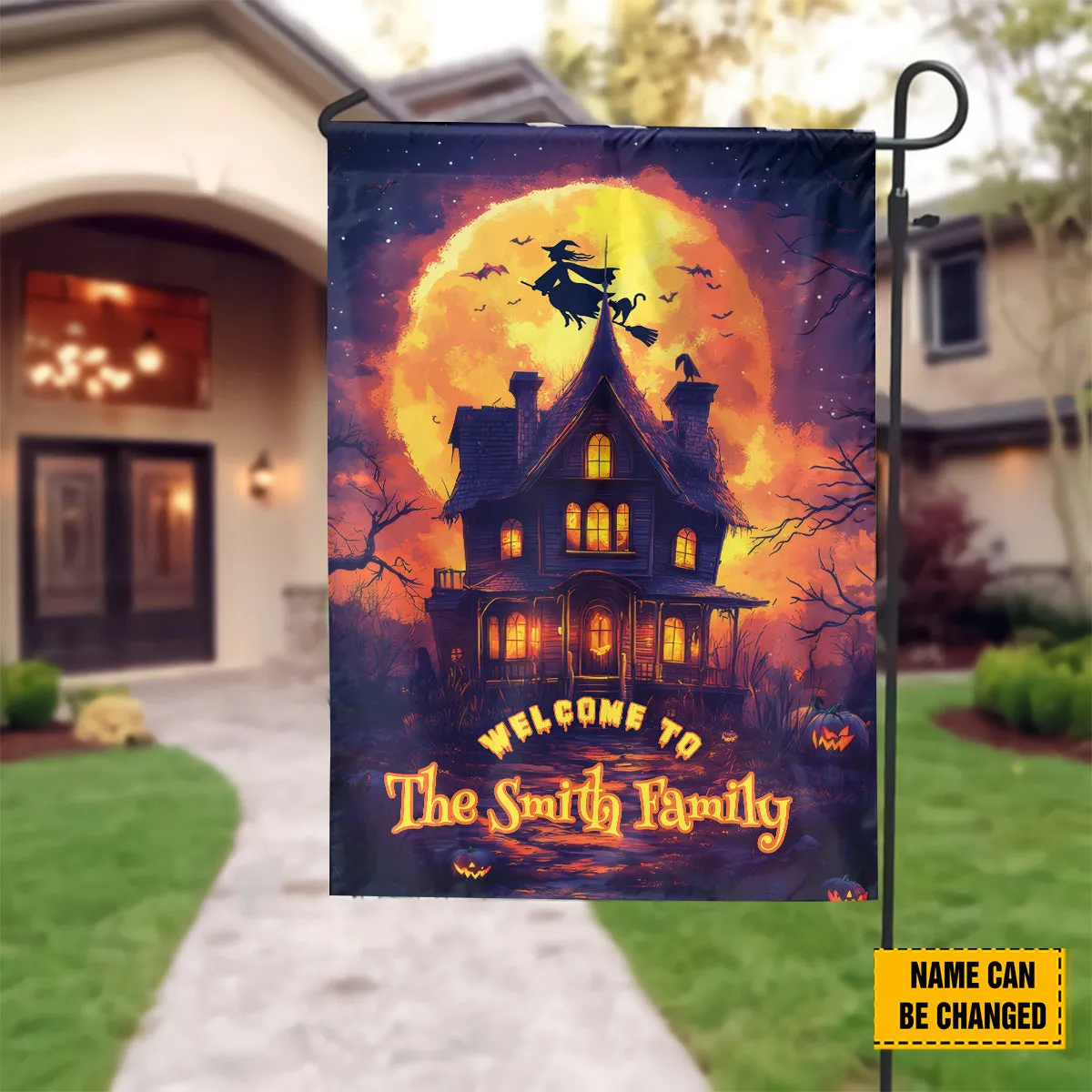 Teesdily | Personalized Halloween Garden Flag Design, Welcome To My Family Halloween Party House Flag, Gifts For Holiday