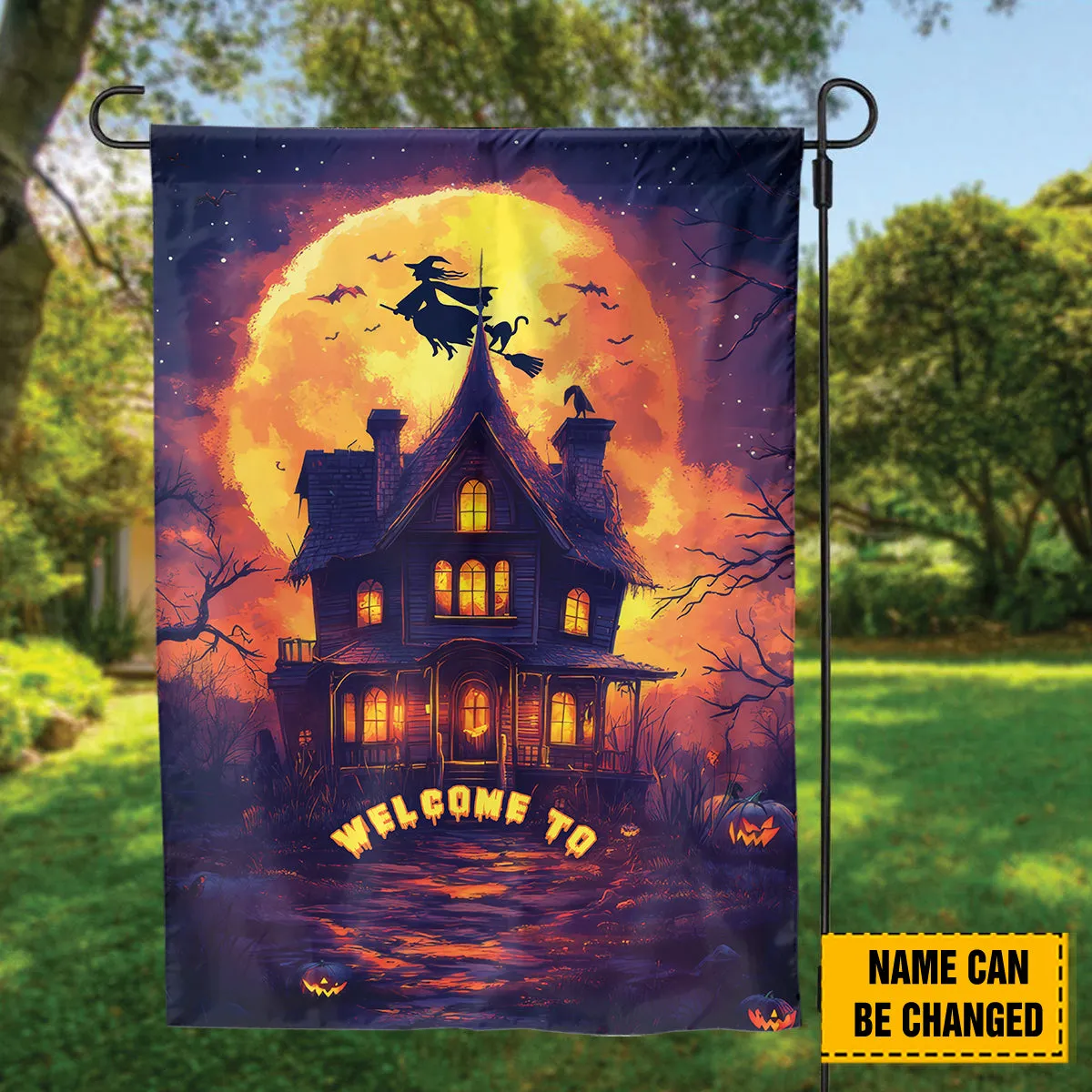 Teesdily | Personalized Halloween Garden Flag Design, Welcome To My Family Halloween Party House Flag, Gifts For Holiday