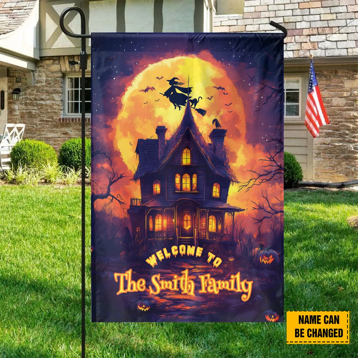 Teesdily | Personalized Halloween Garden Flag Design, Welcome To My Family Halloween Party House Flag, Gifts For Holiday