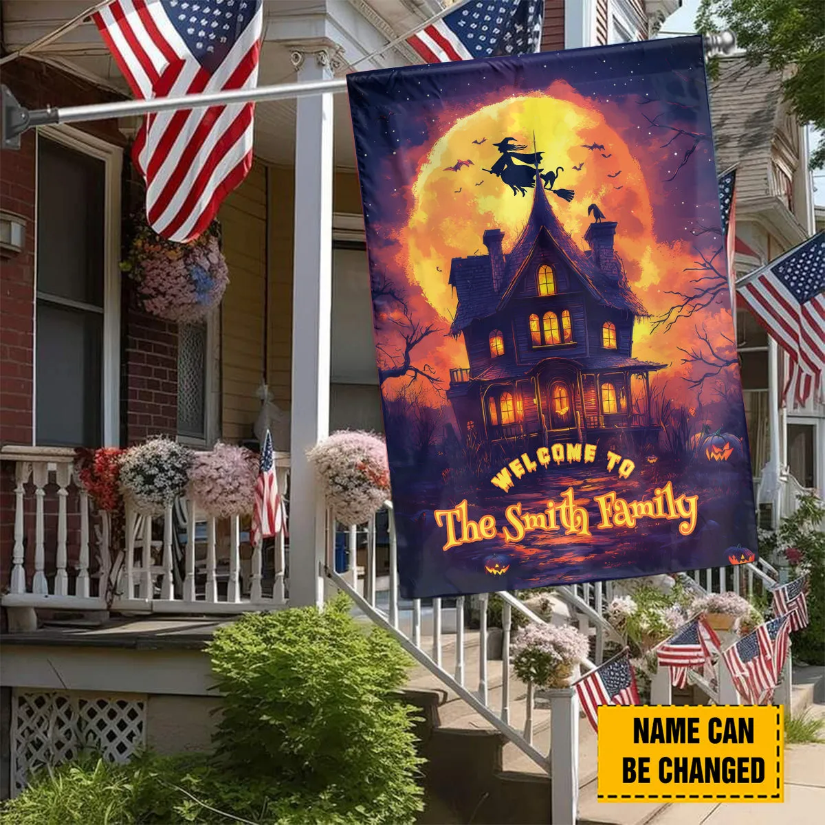 Teesdily | Personalized Halloween Garden Flag Design, Welcome To My Family Halloween Party House Flag, Gifts For Holiday