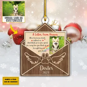 Teesdily | Pet Custom Photo Car Pendant Hanging Christmas A Letter From Heaven Dog Memorial Ornament Personalized Pet Memorial Ornament With Photo