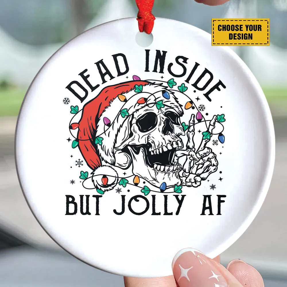 Teesdily | Santa Skeleton Christmas Light Ceramic Ornament, Merry Christmas Everything Is Fine Christmas Ornament, Xmas Gift