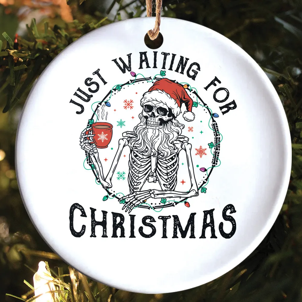 Teesdily | Santa Skeleton Christmas Light Ceramic Ornament, Merry Christmas Everything Is Fine Christmas Ornament, Xmas Gift