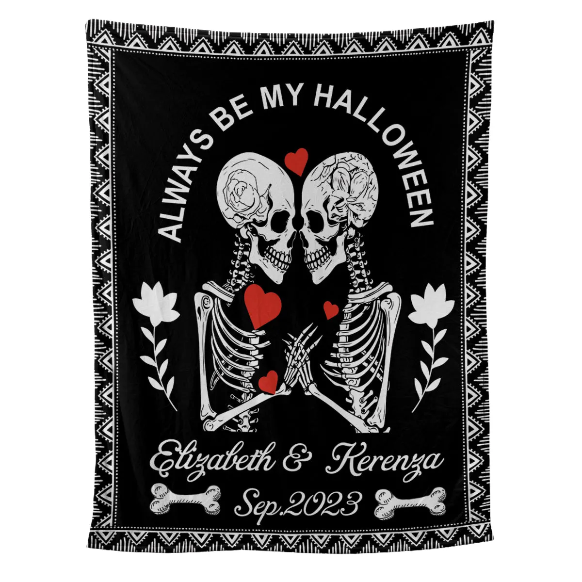 Teesdily | Skull Couple Personalized Fleece Blanket Always Be My Halloween Warm Blanket Gothic Skeleton Blanket Personalized Christmas Couple Gifts