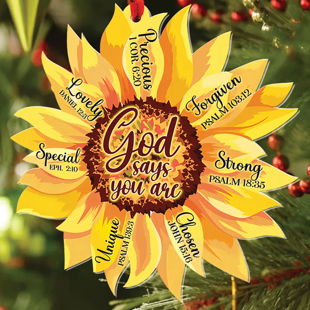 Teesdily | Sunflower Jesus Ornament, God Says You Are Acrylic Car Hanging Ornaments, Jesus Lovers Gifts, Christmas Gifts Ornament