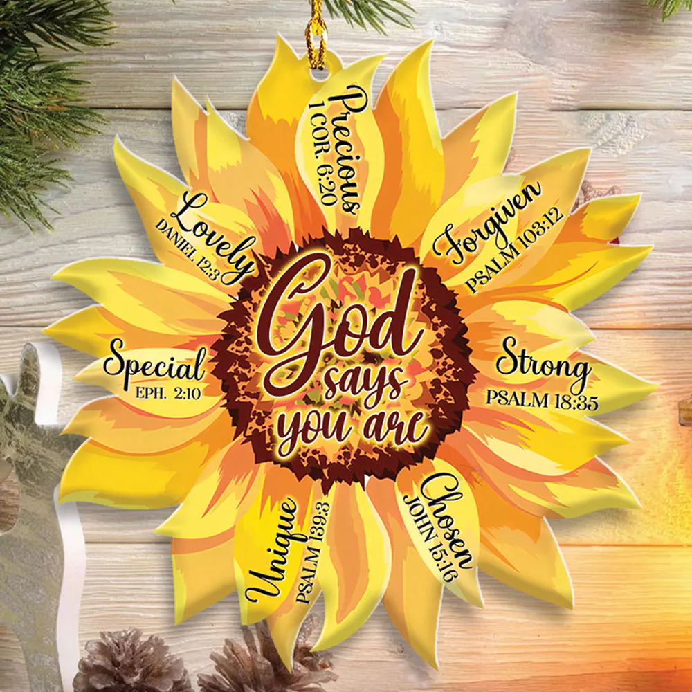 Teesdily | Sunflower Jesus Ornament, God Says You Are Acrylic Car Hanging Ornaments, Jesus Lovers Gifts, Christmas Gifts Ornament