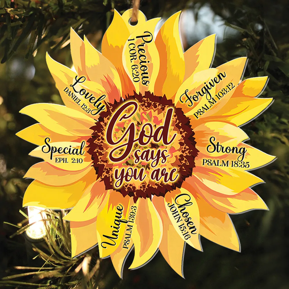 Teesdily | Sunflower Jesus Ornament, God Says You Are Acrylic Car Hanging Ornaments, Jesus Lovers Gifts, Christmas Gifts Ornament