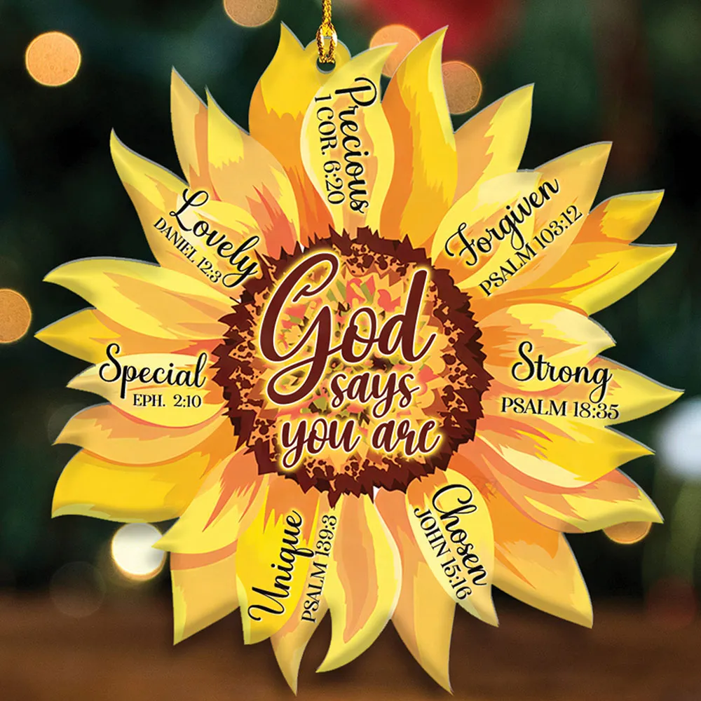 Teesdily | Sunflower Jesus Ornament, God Says You Are Acrylic Car Hanging Ornaments, Jesus Lovers Gifts, Christmas Gifts Ornament