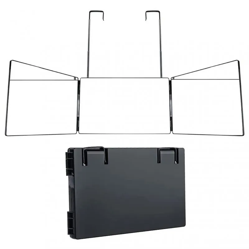 Telescopic Hanging Three sided Folding Makeup Mirror Made With Black ABS, Plastic and Glass