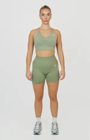 Tempo Seamless Scrunch Shorts & Multi-Way Sports Bra Set - Forest Green