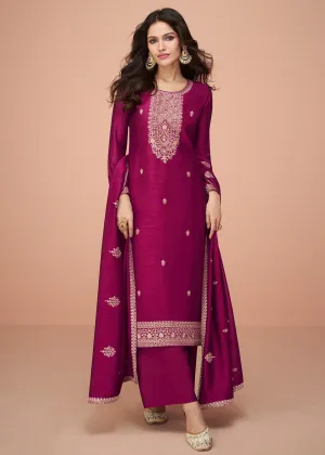 Tempting Magenta Silk Embroidered Palazzo Salwar Suit