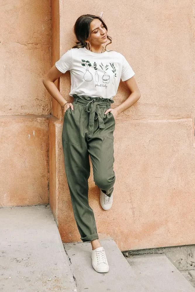 Tencel Paperbag Pants in Olive