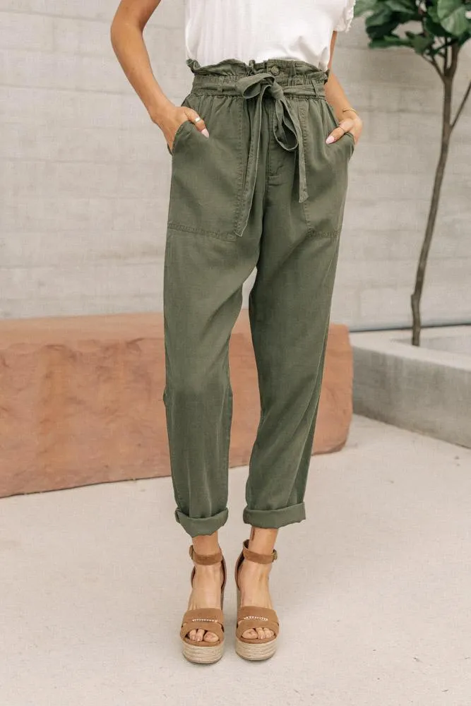 Tencel Paperbag Pants in Olive