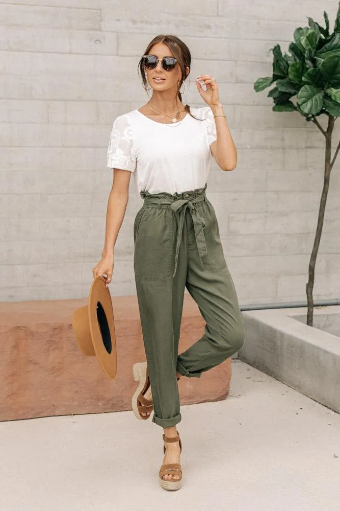 Tencel Paperbag Pants in Olive