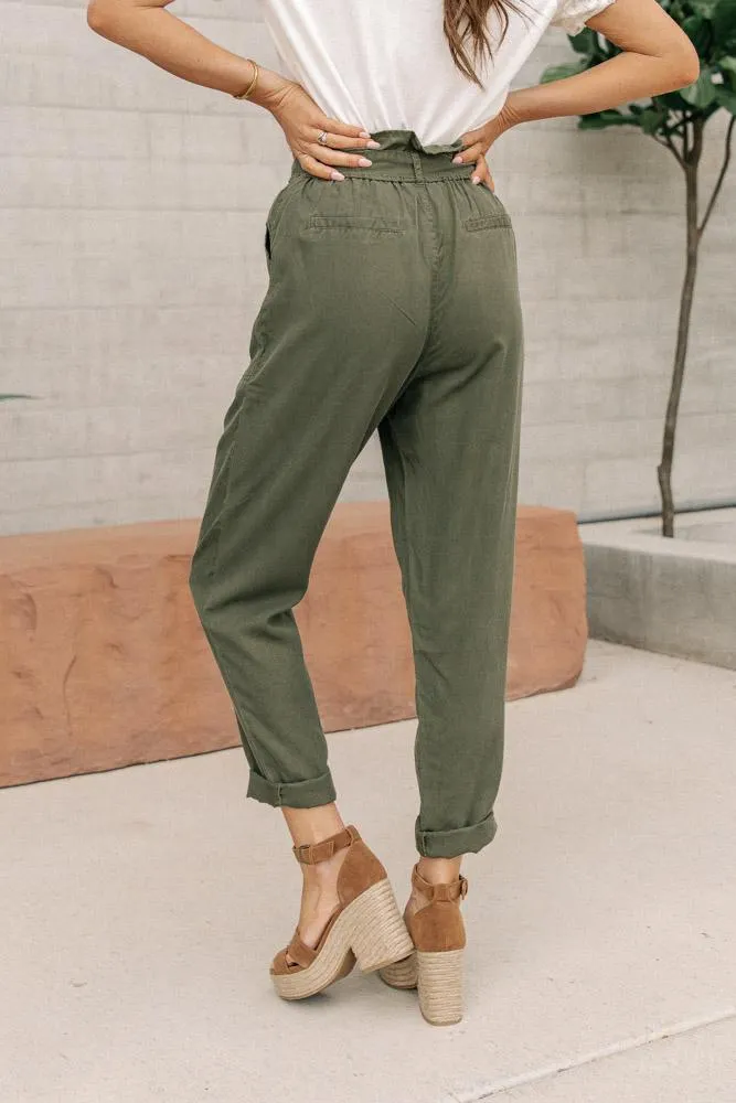 Tencel Paperbag Pants in Olive