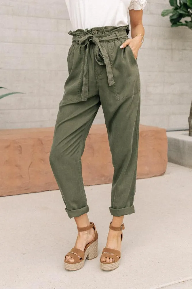 Tencel Paperbag Pants in Olive