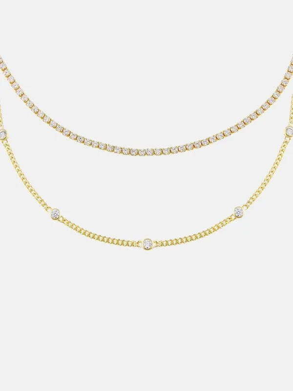 Tennis X Bezel Chain Choker Combo Set