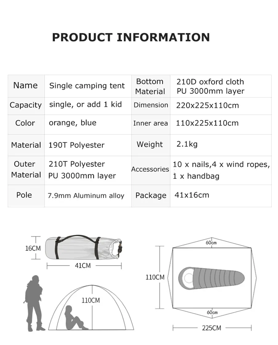 Tent with Carry Bag Picnic 1 Person