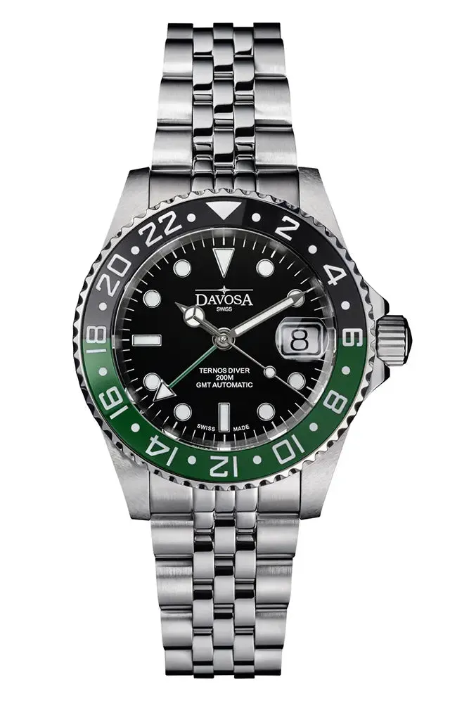 Ternos Ceramic Automatic GMT Swiss-Made Black Green Diving Watch 16159007