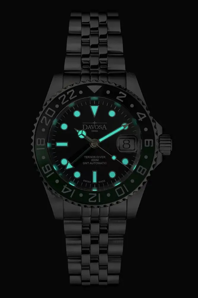 Ternos Ceramic Automatic GMT Swiss-Made Black Green Diving Watch 16159007