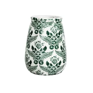 Terra Cotta Vase w/Green Floral Pattern