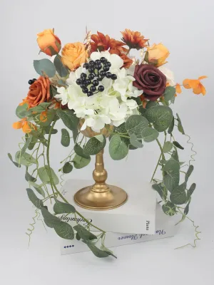 Terracotta Cascading Flower Centerpiece in Golden Urn Vase