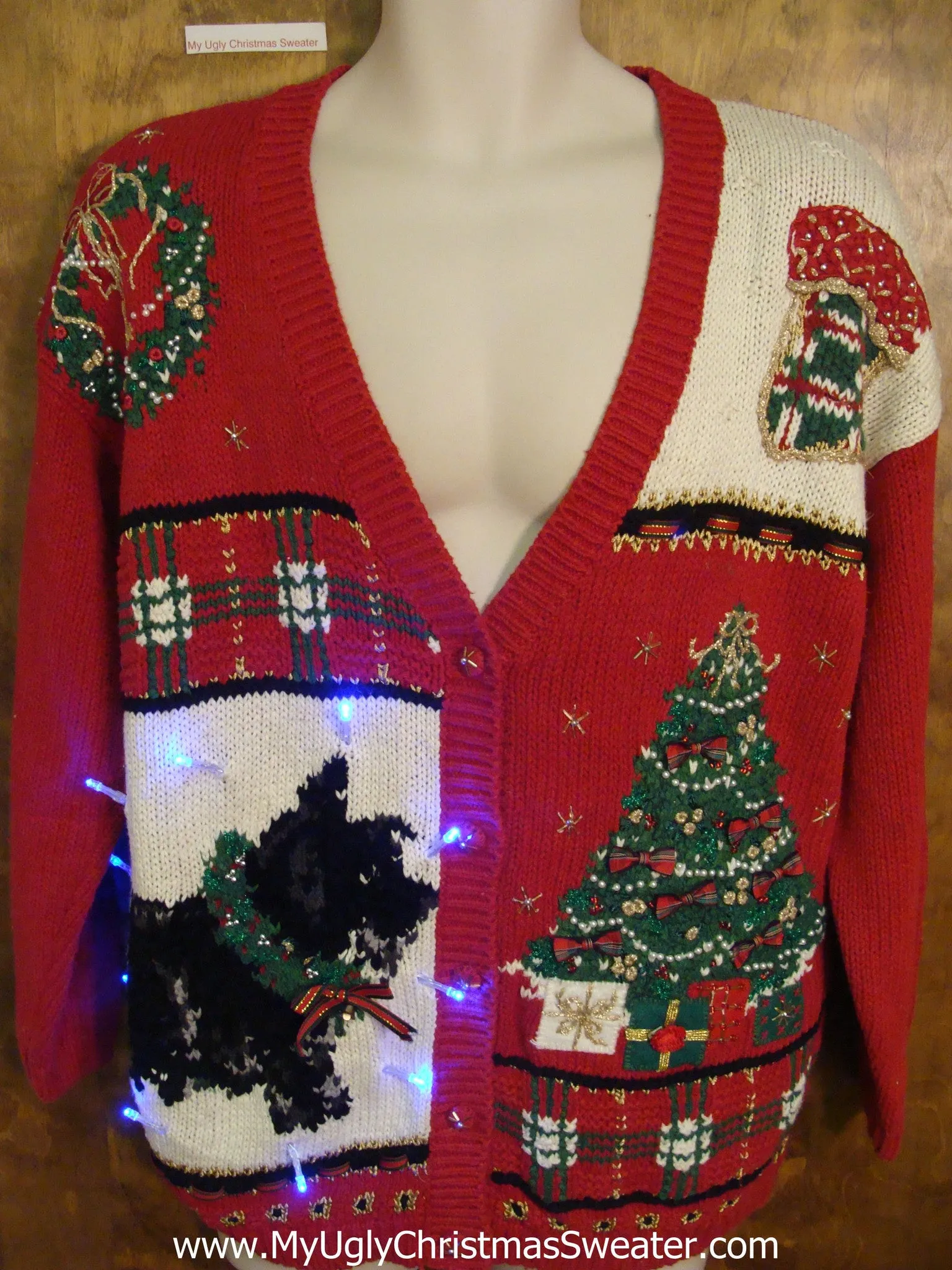 Terrier Dog and Tree 80s Tacky Xmas Sweater with Lights