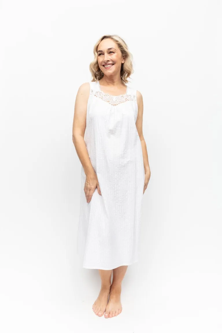 Tessa Cotton Seersucker Long Nightdress White