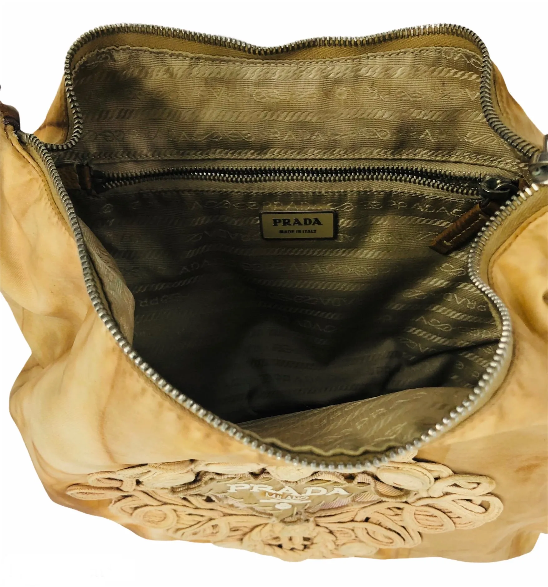 Tessuto Tan Tie-Dye Embroidered Passamaneria Hobo Bag