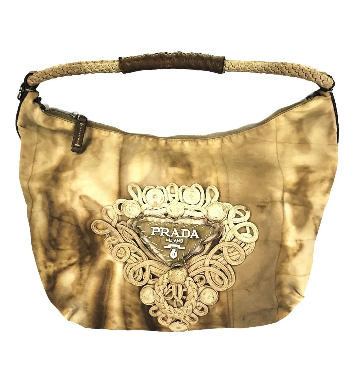 Tessuto Tan Tie-Dye Embroidered Passamaneria Hobo Bag