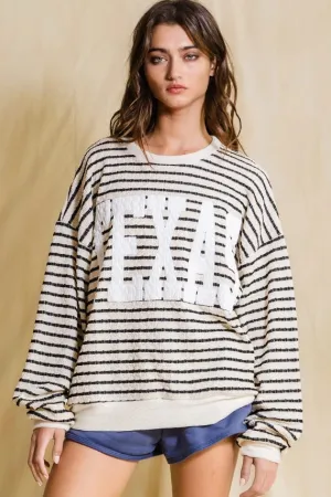 TEXAS Graphic Textured Stripe Sweatshirt Top