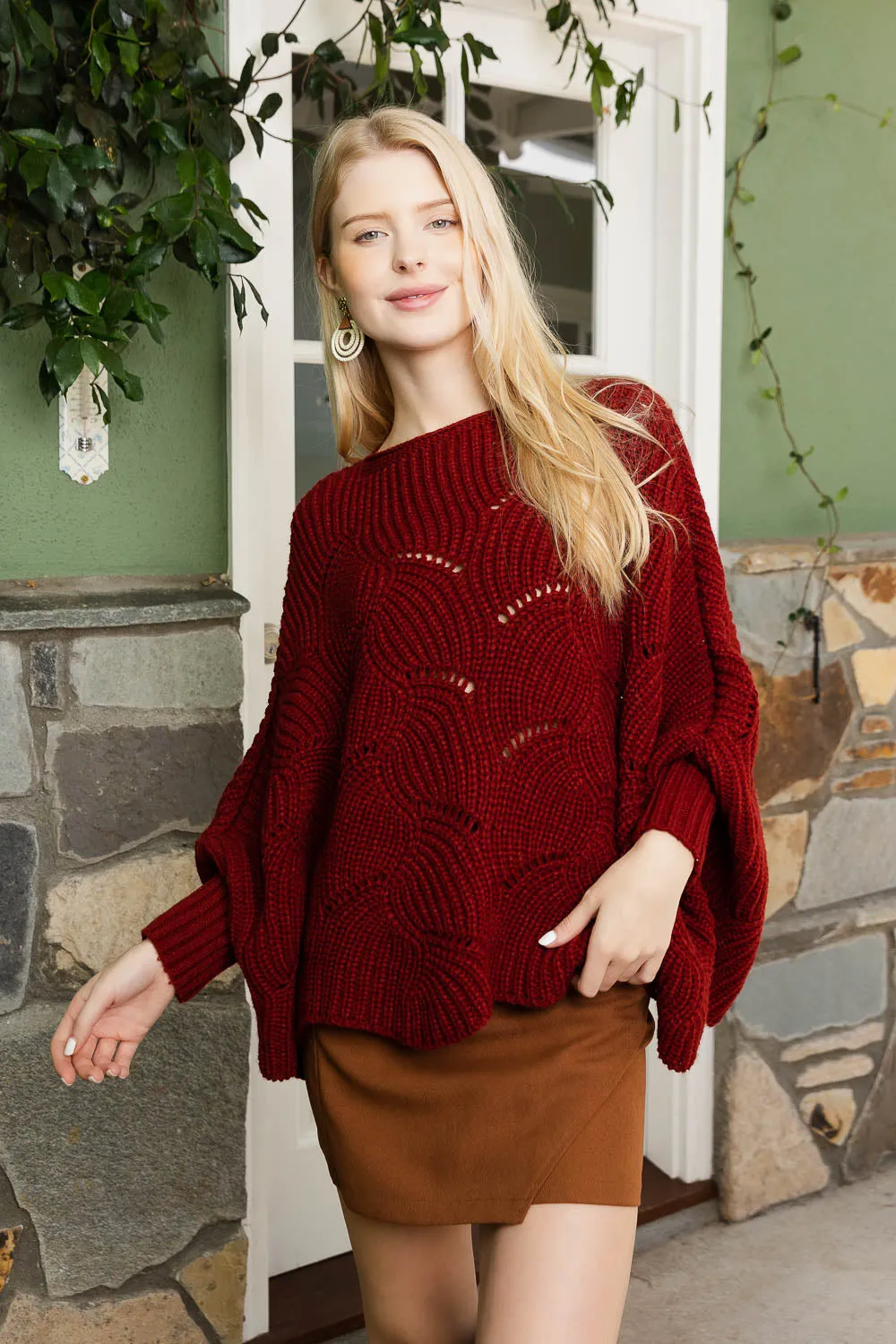 Texture Trend Sleeve-Knit Poncho