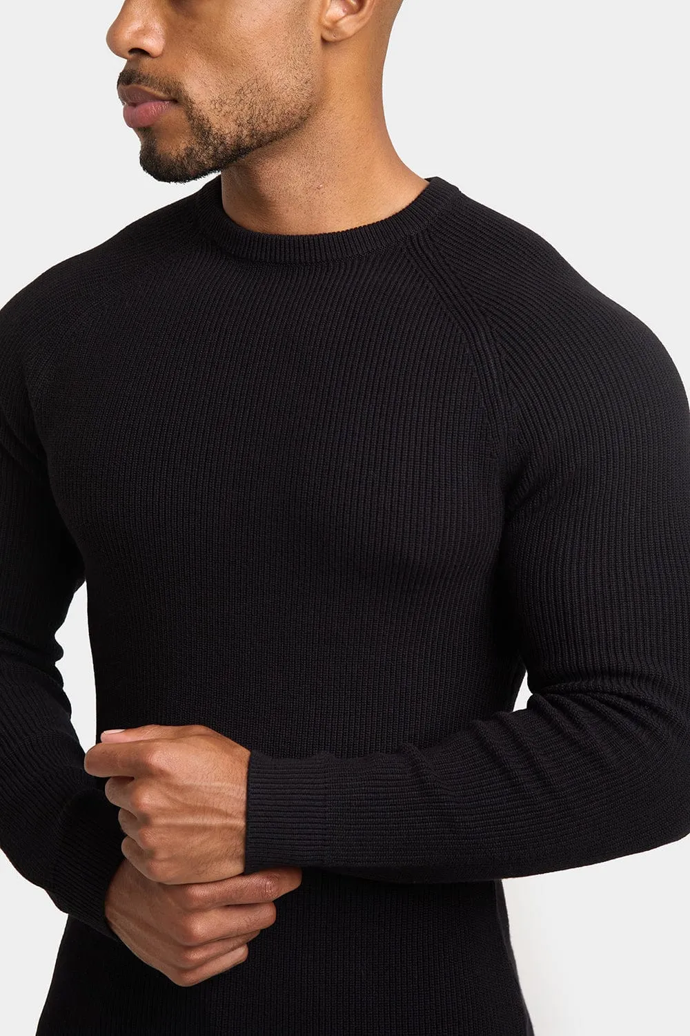 Textured Cotton Crew Neck in Black