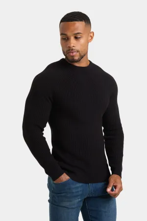 Textured Cotton Crew Neck in Black