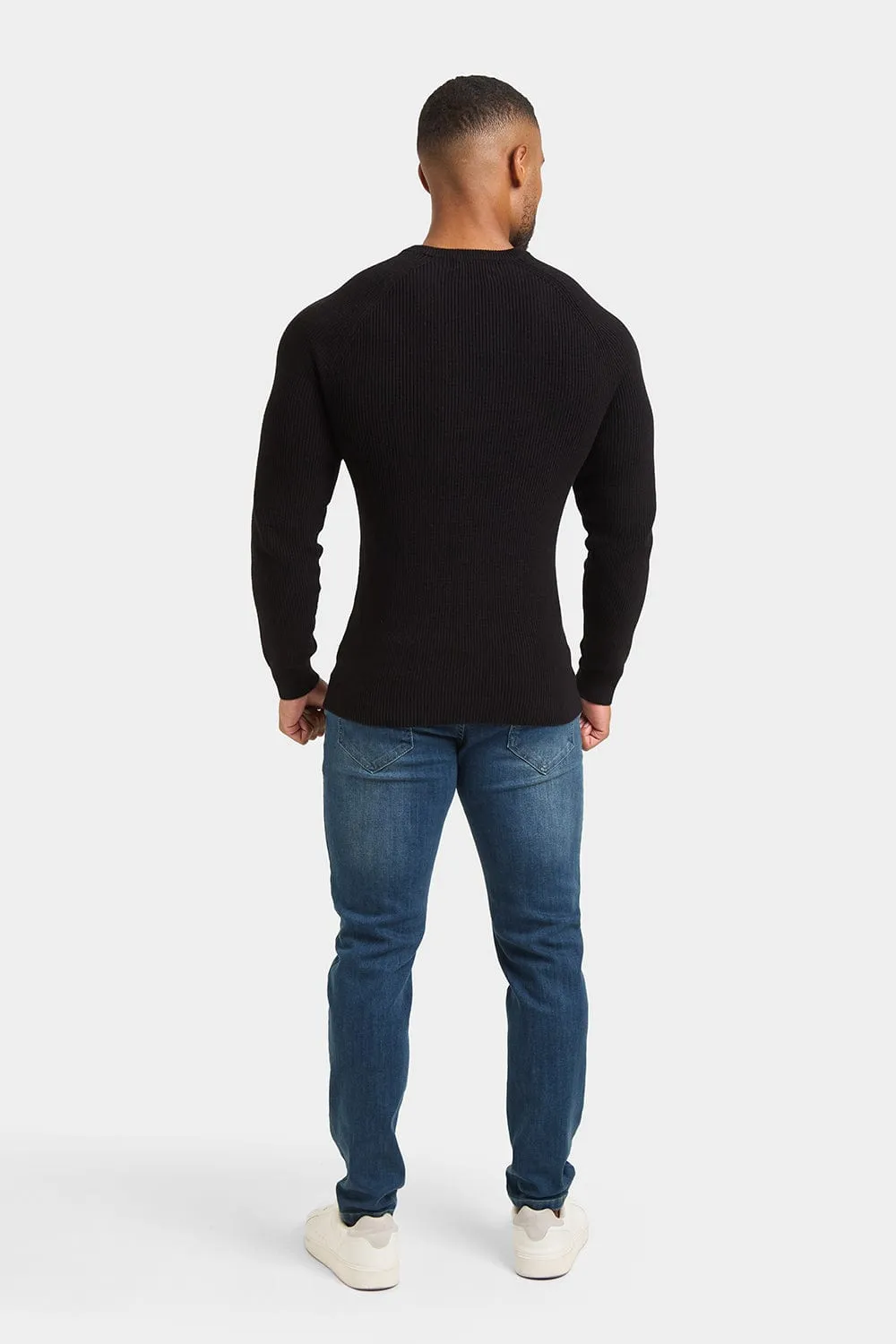 Textured Cotton Crew Neck in Black