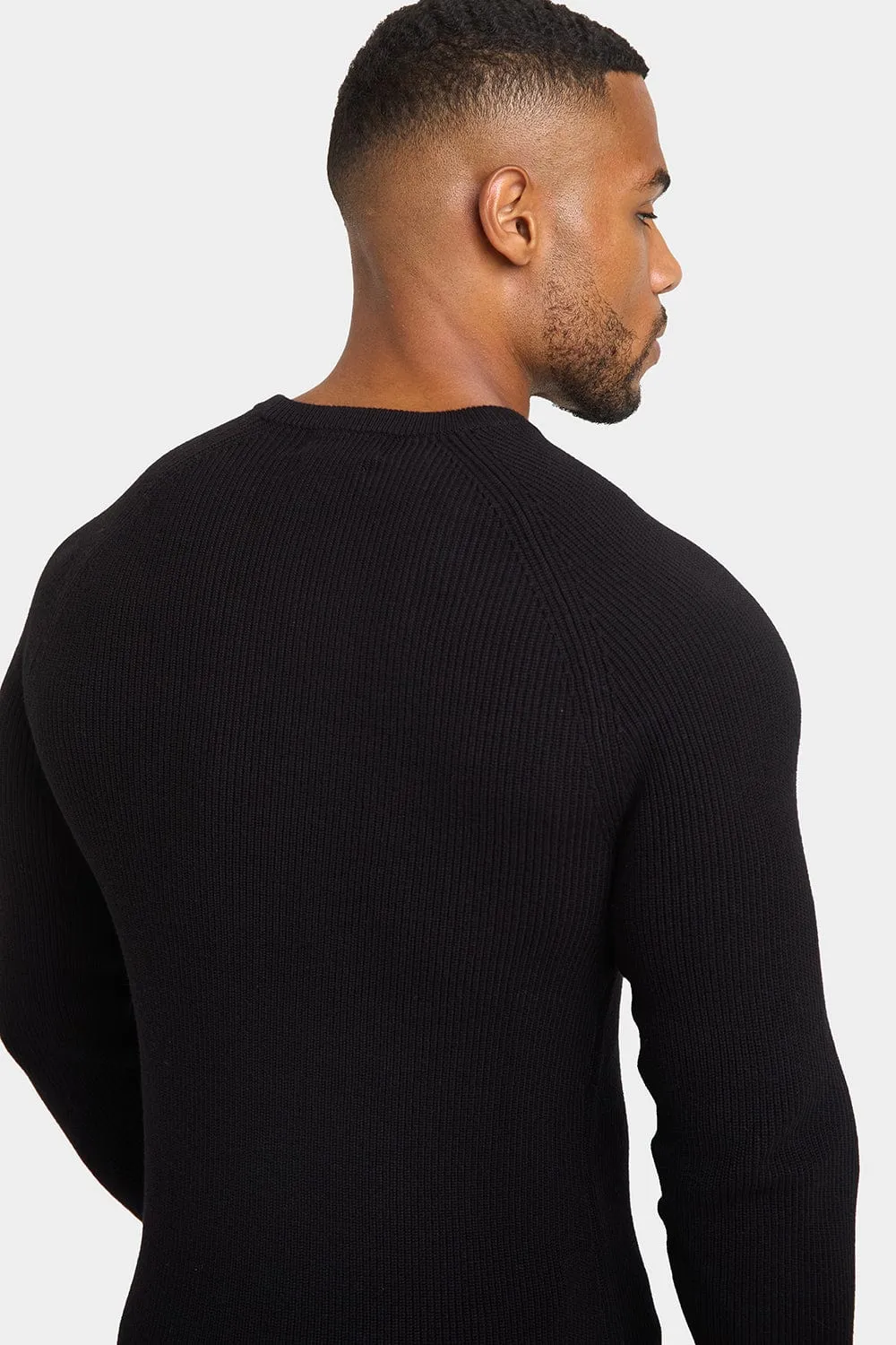 Textured Cotton Crew Neck in Black