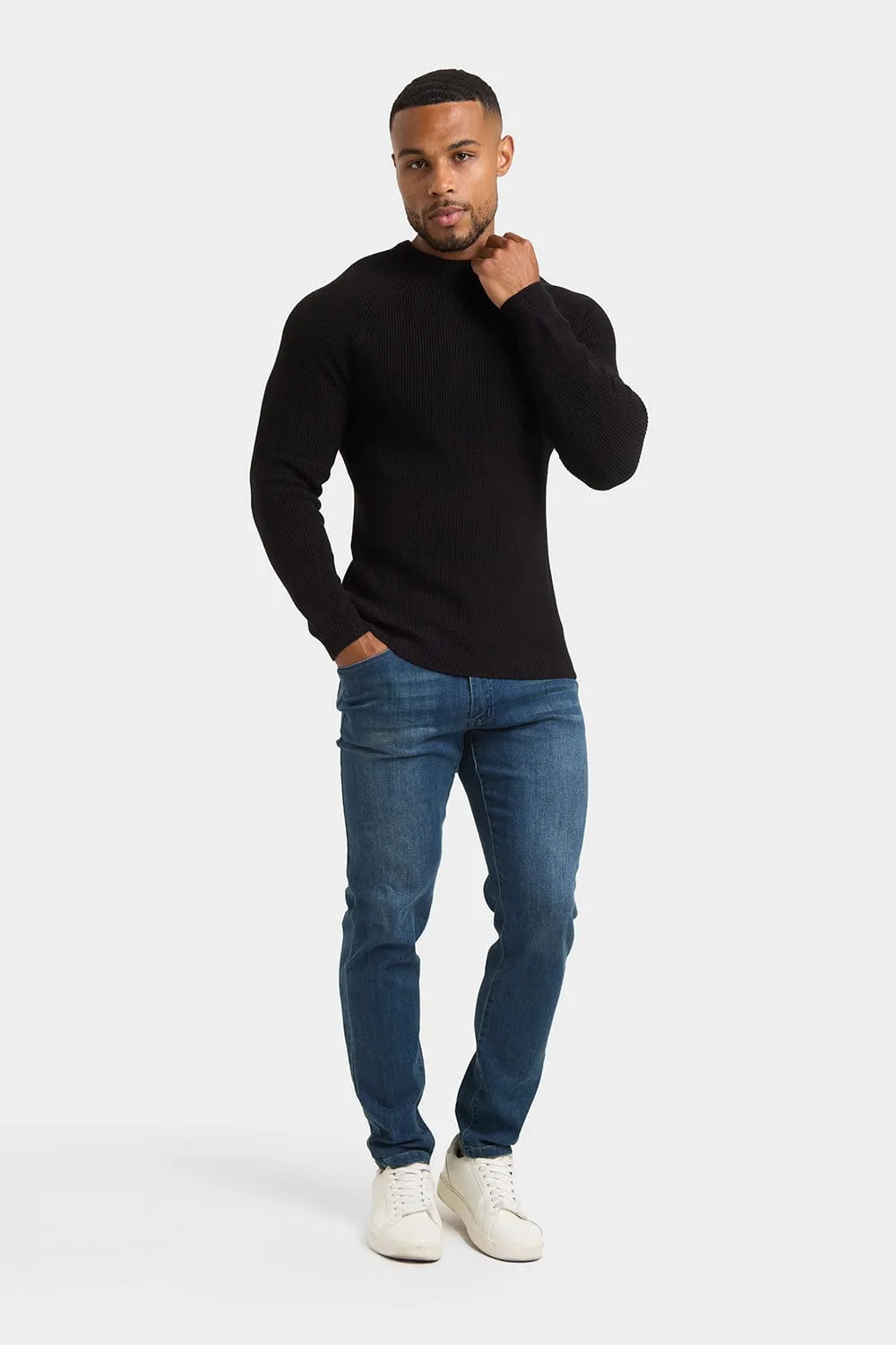 Textured Cotton Crew Neck in Black