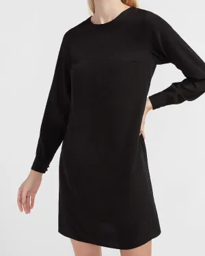 Textured Dot Crew Neck Shift Dress in Pitch Black