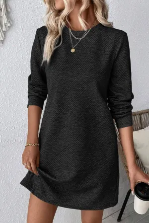 Textured Long Sleeve Shift Dress